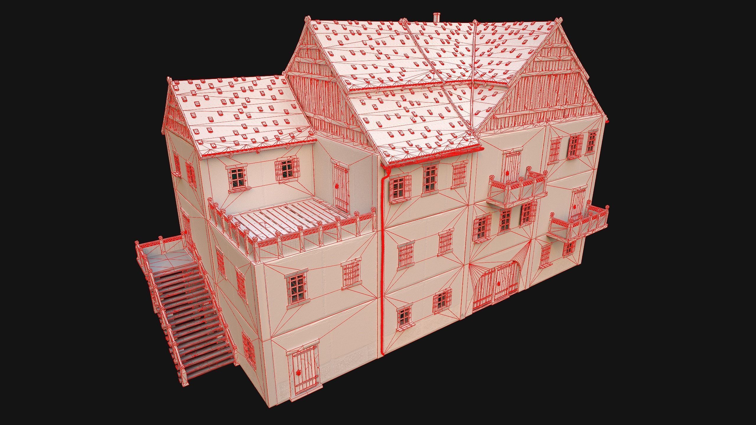Medieval Town House Hotel Palace Low-poly 3D model_33