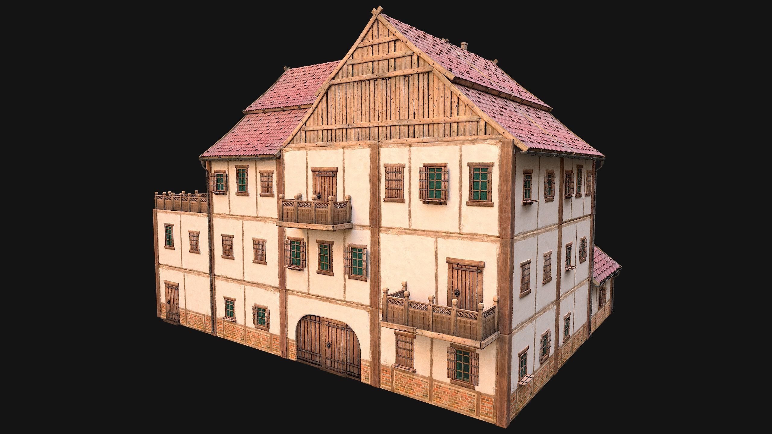 Medieval Town House Hotel Palace Low-poly 3D model_18