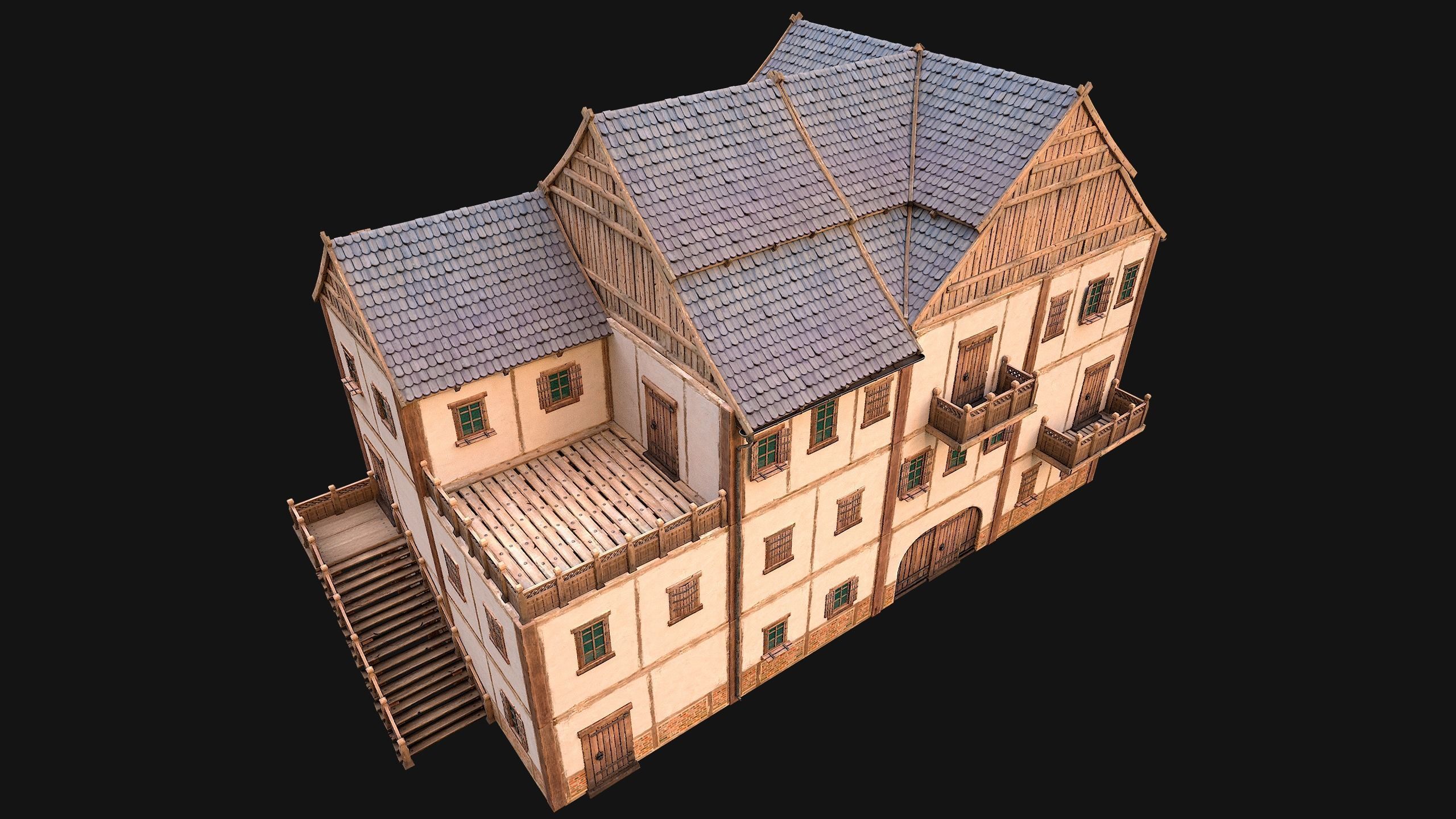 Medieval Town House Hotel Palace Low-poly 3D model_24