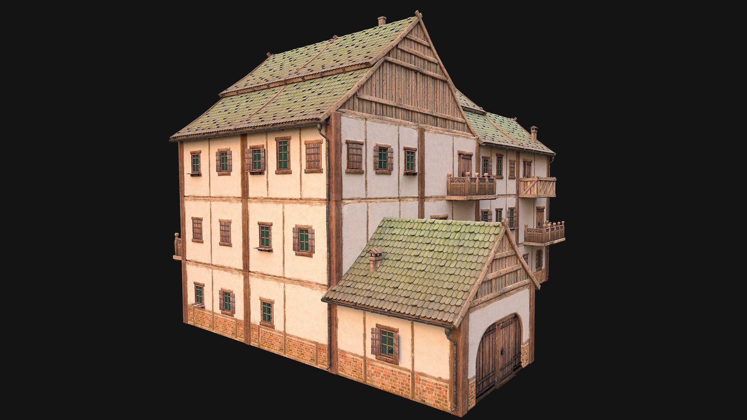 Medieval Town House Hotel Palace Low-poly 3D model_14