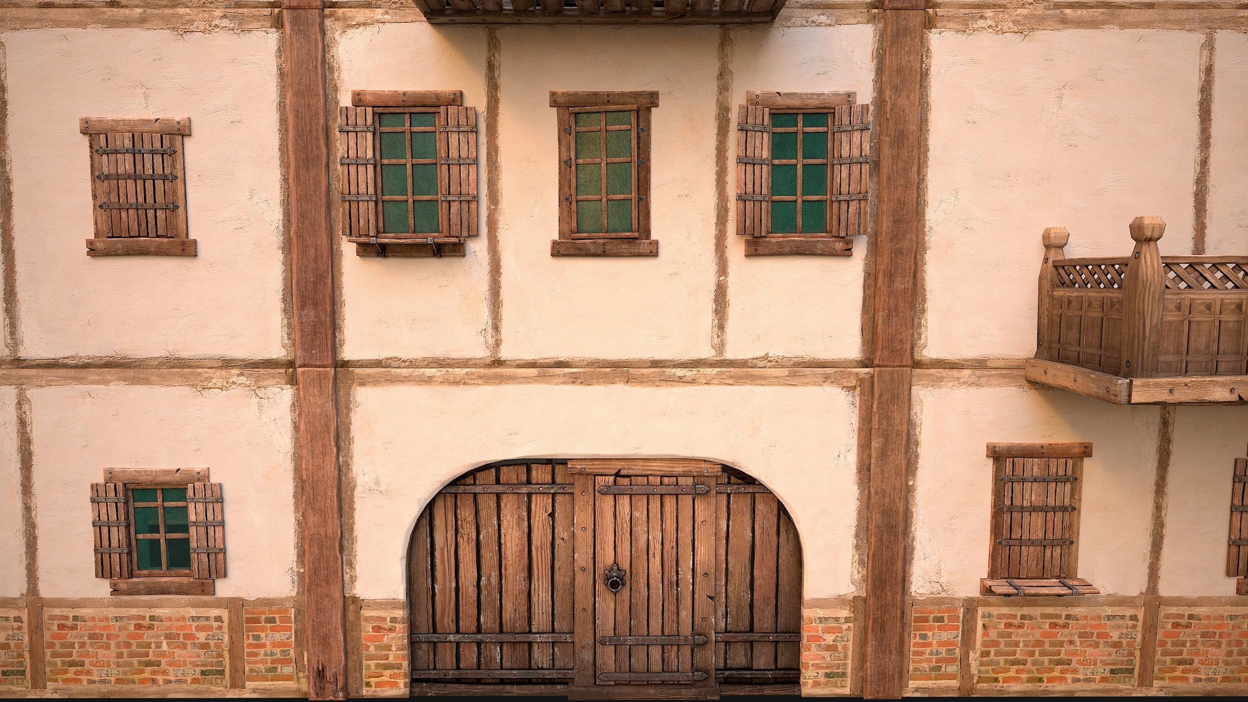 Medieval Town House Hotel Palace Low-poly 3D model_22