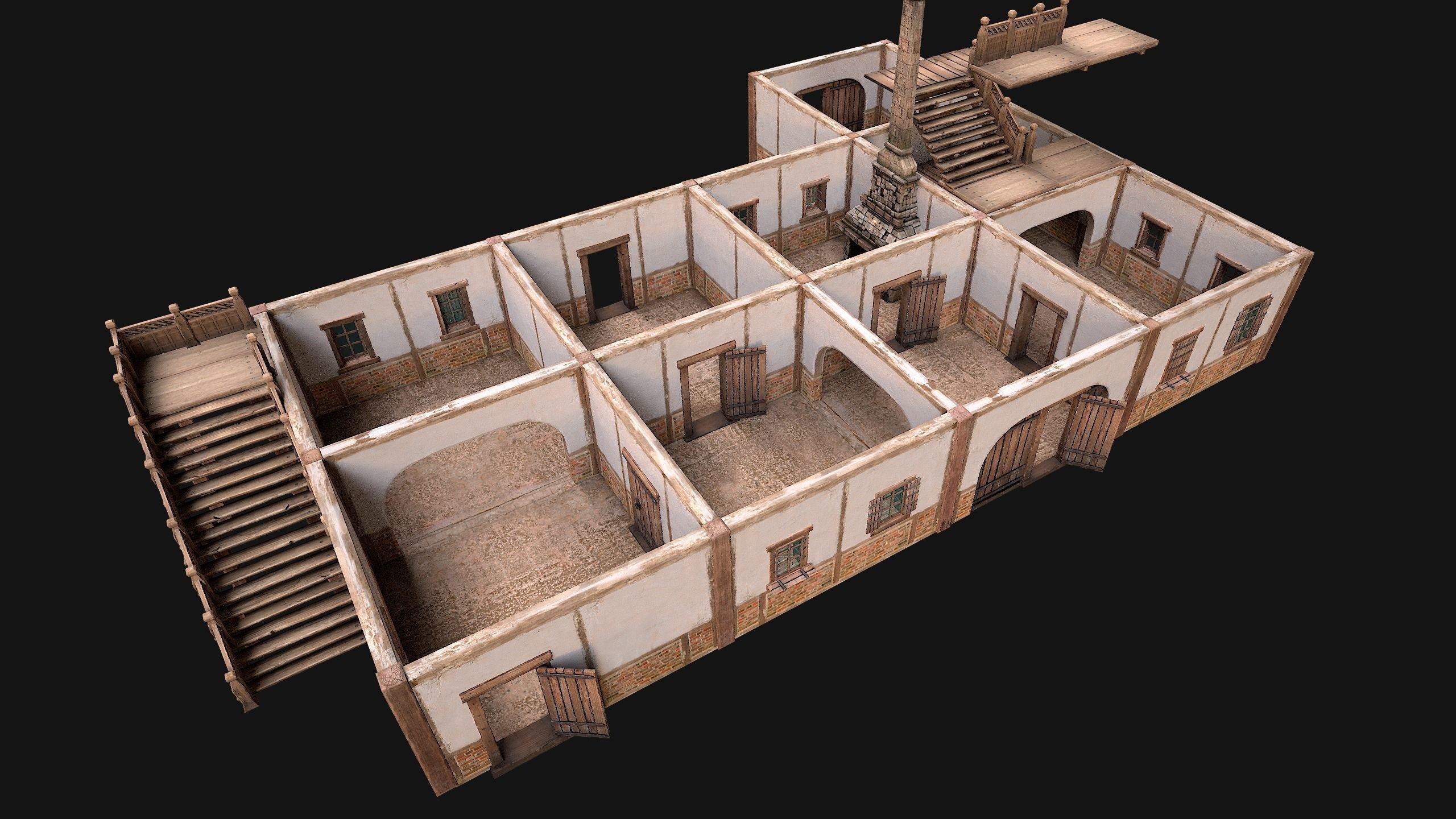 Medieval Town House Hotel Palace Low-poly 3D model_31