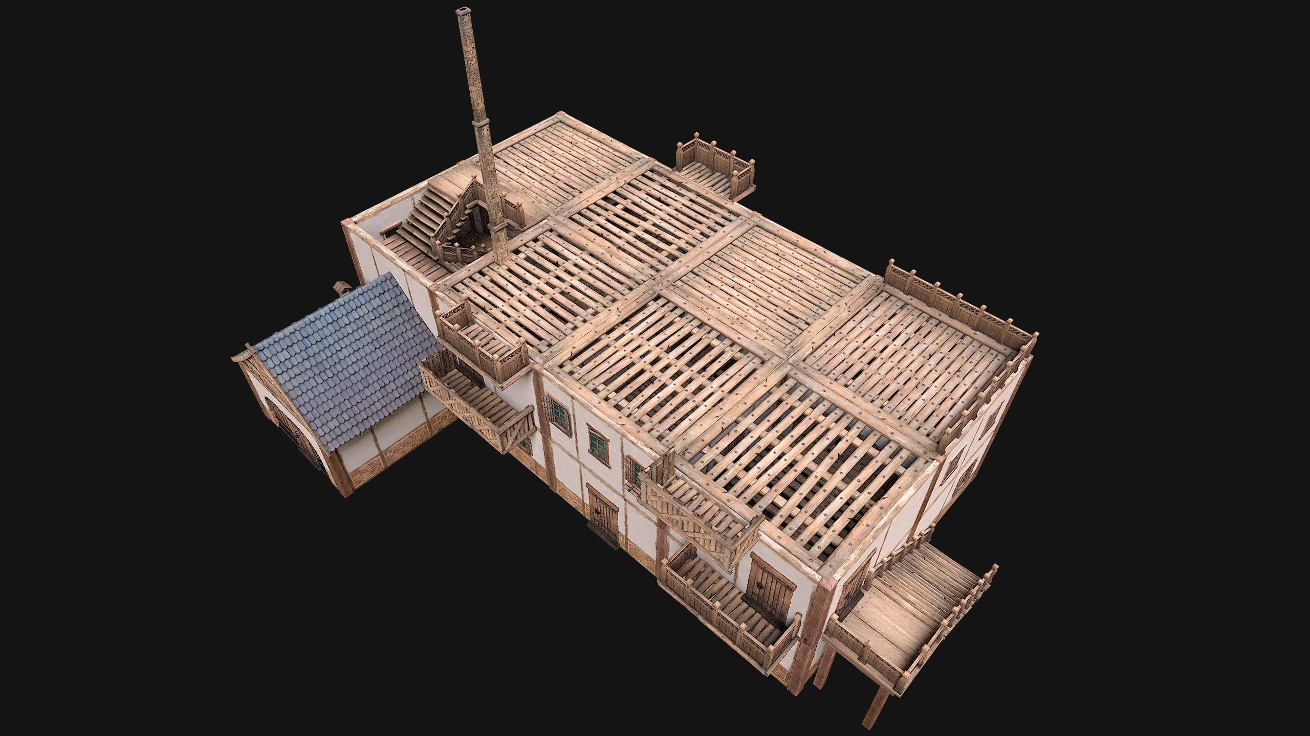 Medieval Town House Hotel Palace Low-poly 3D model_27