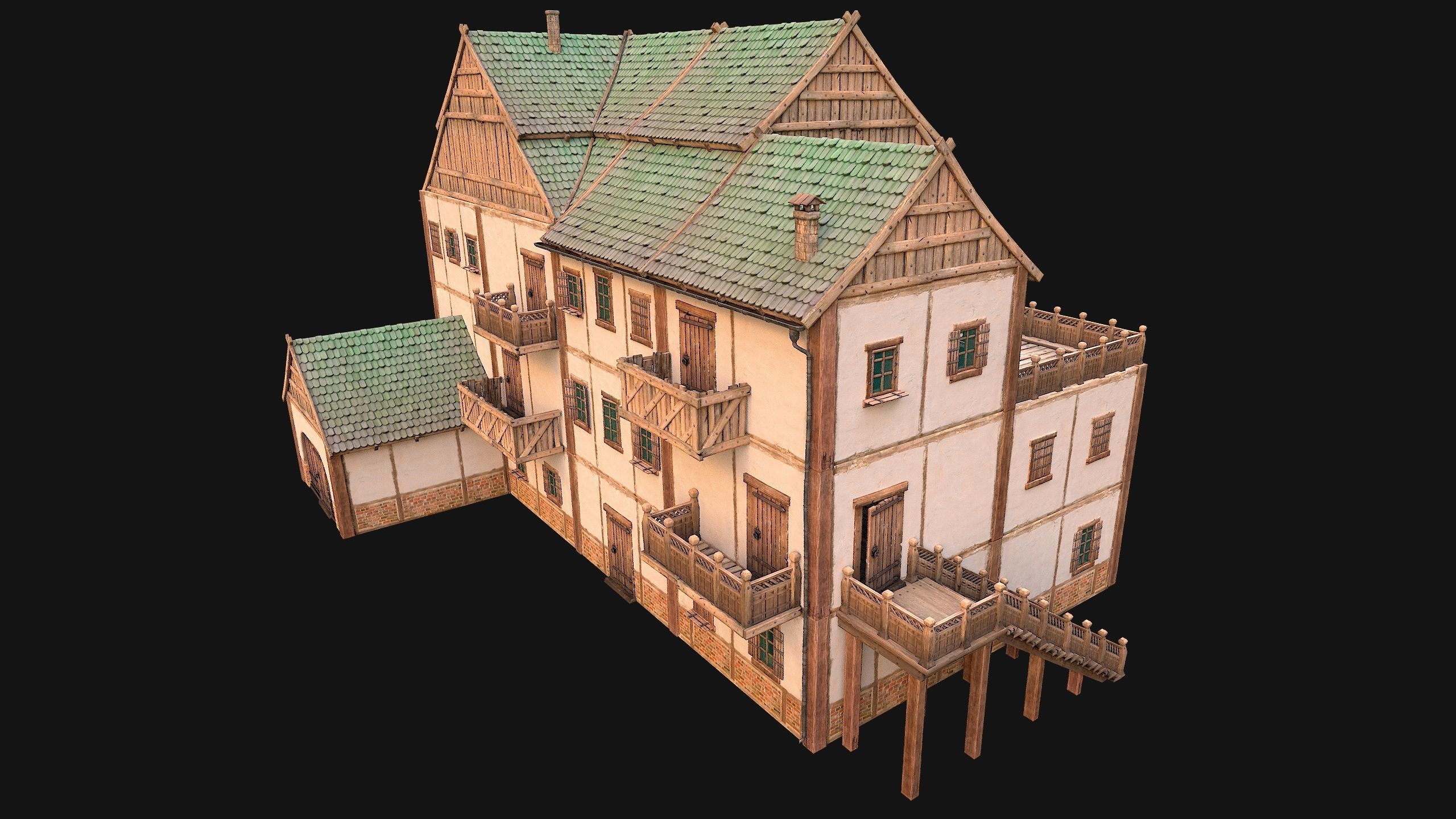 Medieval Town House Hotel Palace Low-poly 3D model_8