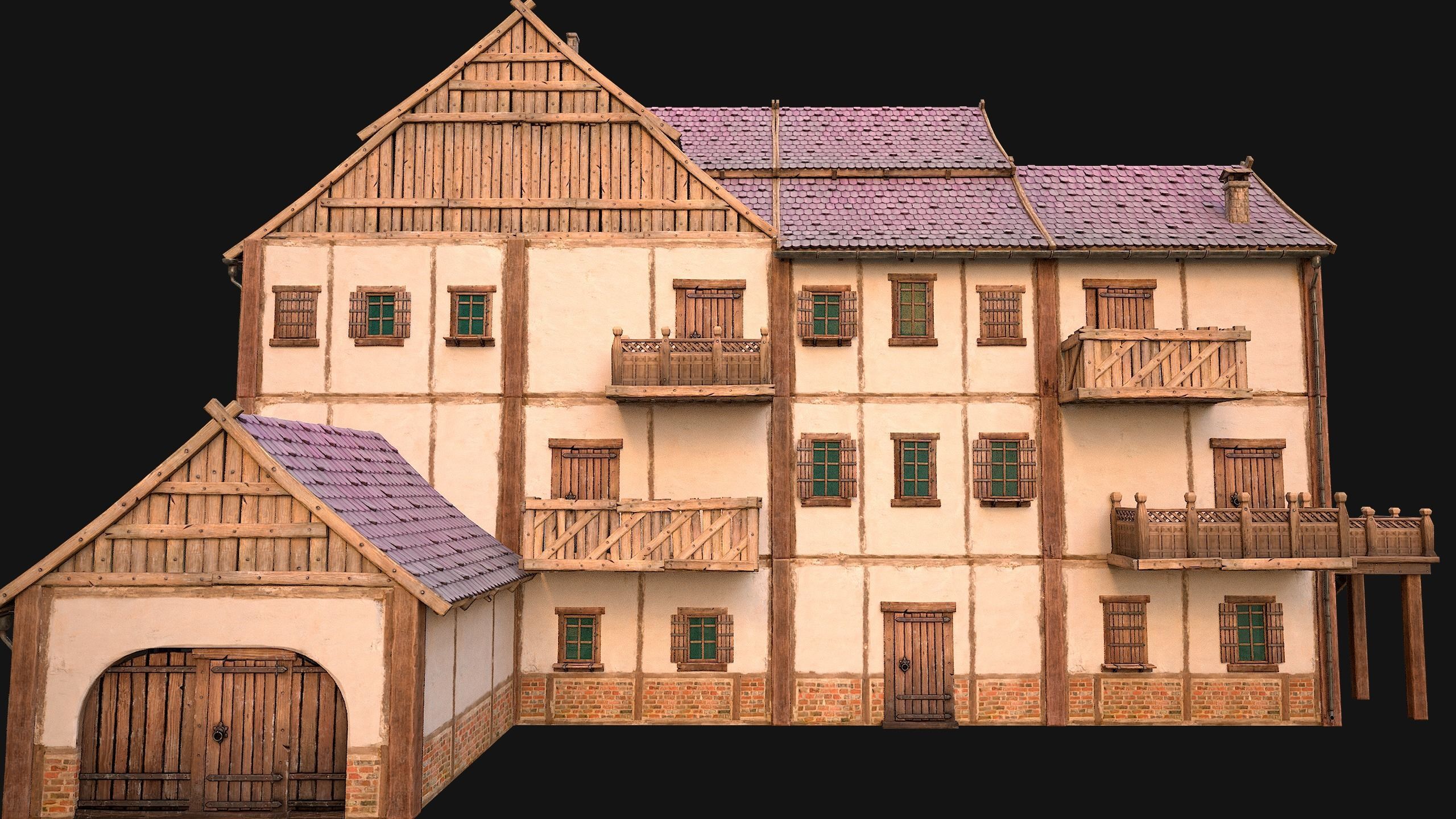 Medieval Town House Hotel Palace Low-poly 3D model_12