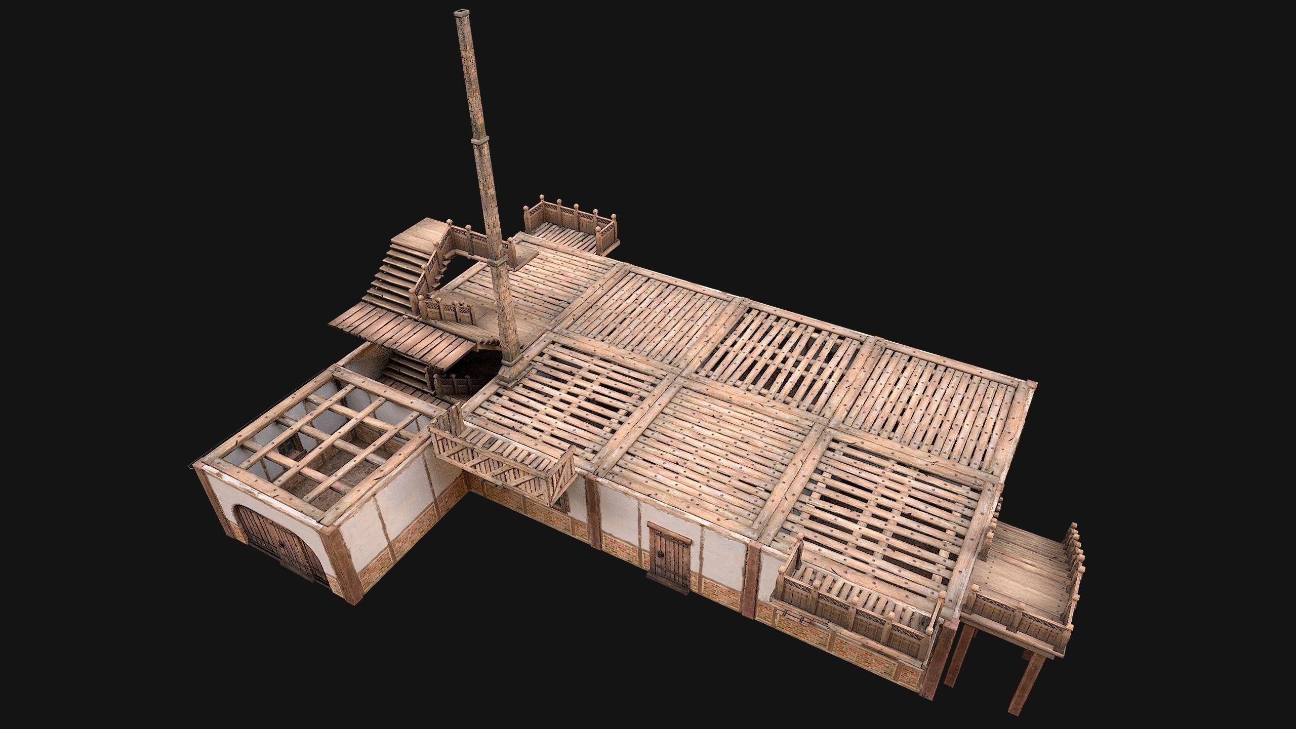 Medieval Town House Hotel Palace Low-poly 3D model_29