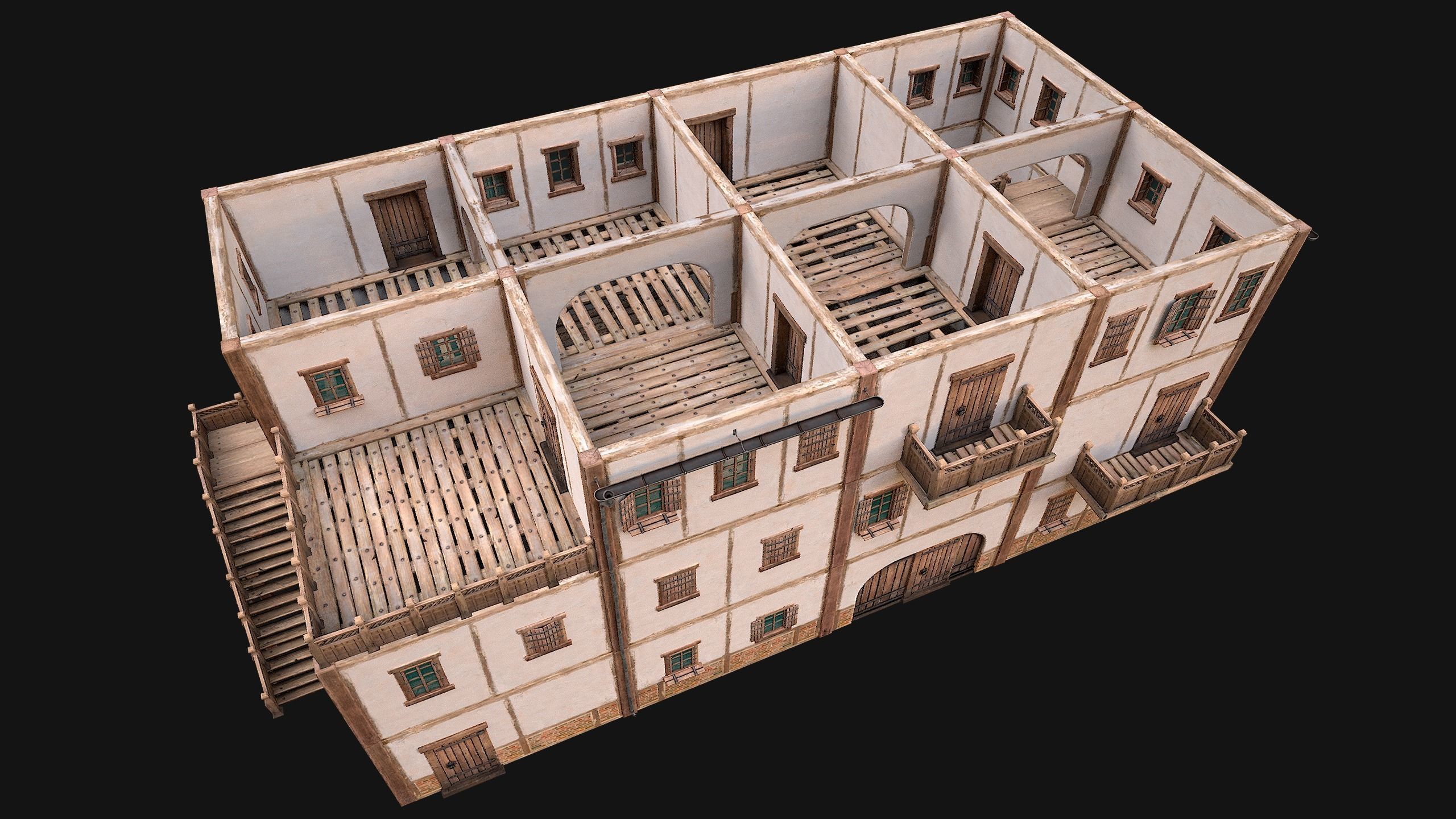 Medieval Town House Hotel Palace Low-poly 3D model_26