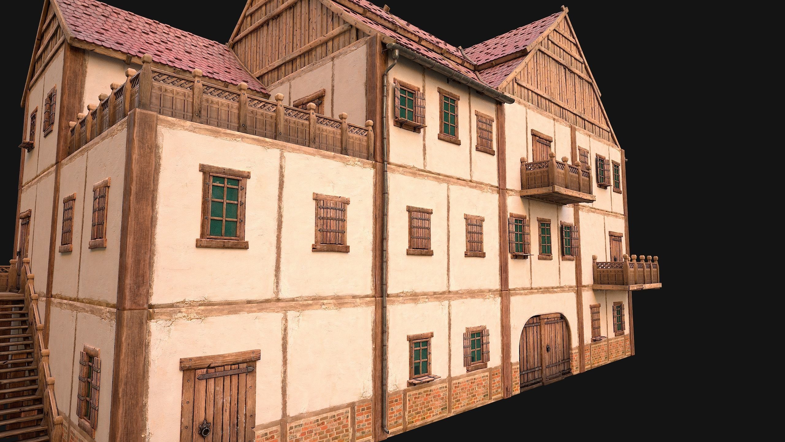 Medieval Town House Hotel Palace Low-poly 3D model_21