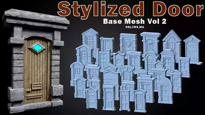 Stylized Door Base Mesh Vol 2 Low-poly 3D model