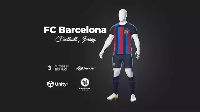 Football Jersey full outfit FC Barcelona Team Low-poly 3D model