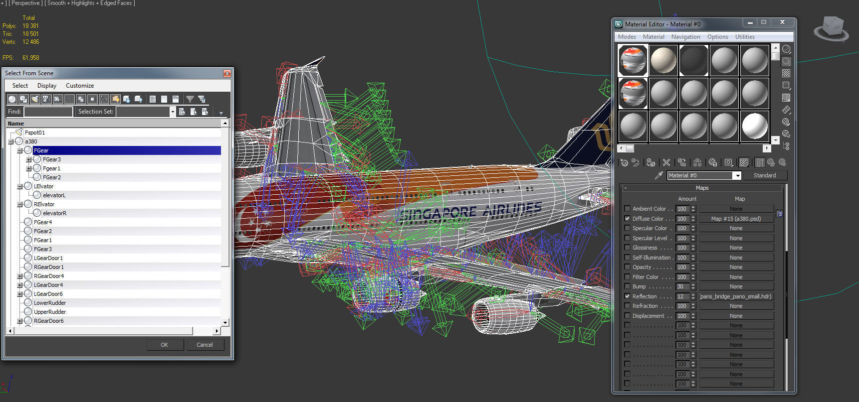 Airbus A380 Singapore Airlines 9V-SKI Low-poly 3D model_9