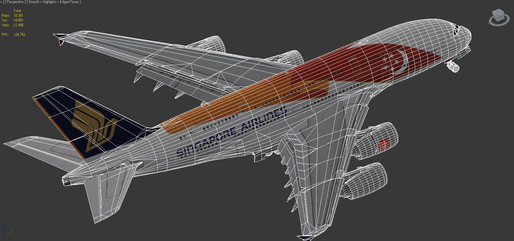 Airbus A380 Singapore Airlines 9V-SKI Low-poly 3D model_10