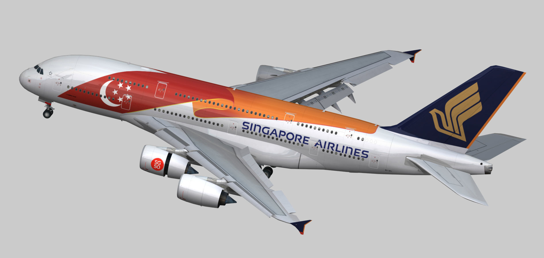 Airbus A380 Singapore Airlines 9V-SKI Low-poly 3D model_6