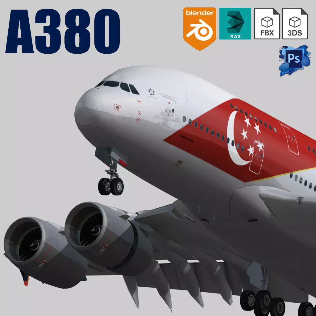 Airbus A380 Singapore Airlines 9V-SKI Low-poly 3D model_0
