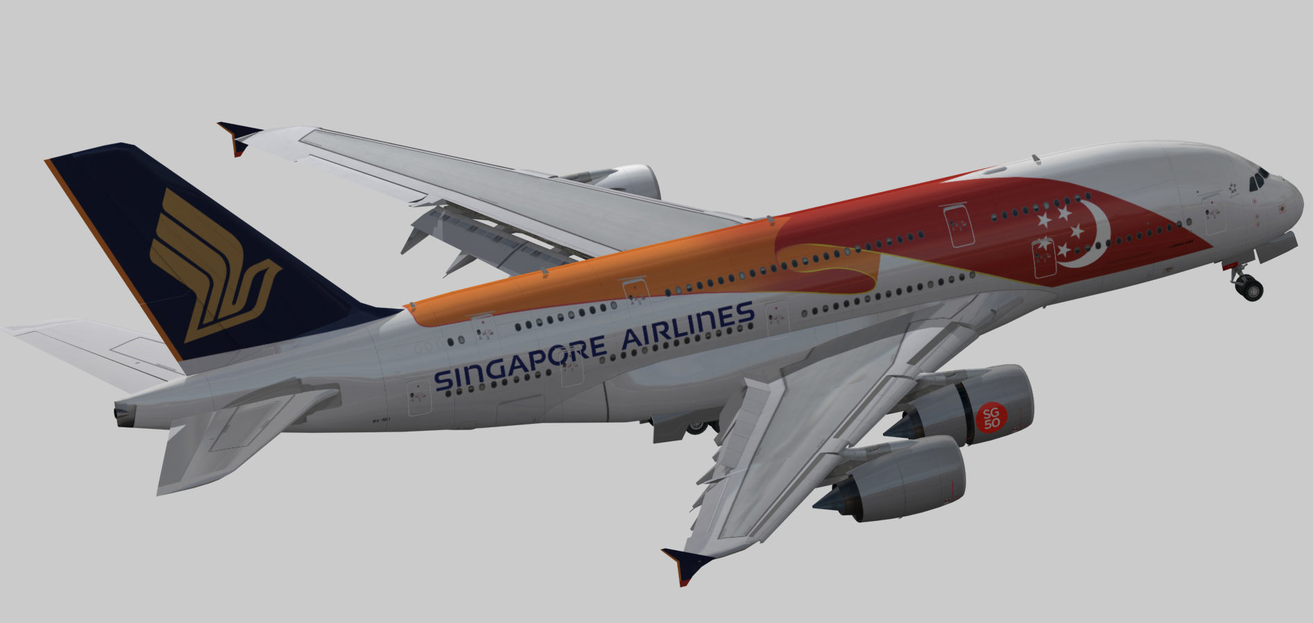 Airbus A380 Singapore Airlines 9V-SKI Low-poly 3D model_4