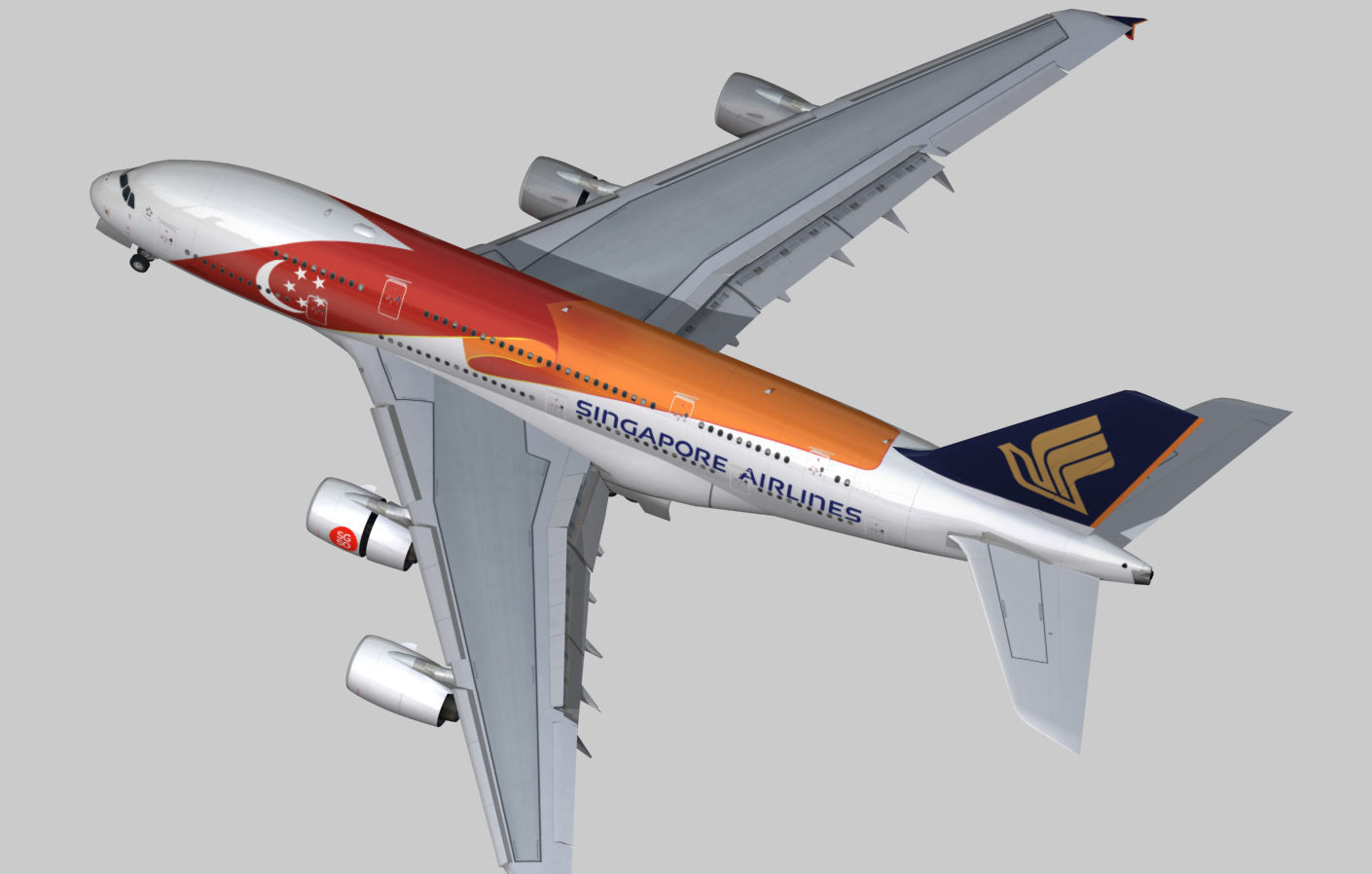 Airbus A380 Singapore Airlines 9V-SKI Low-poly 3D model_3