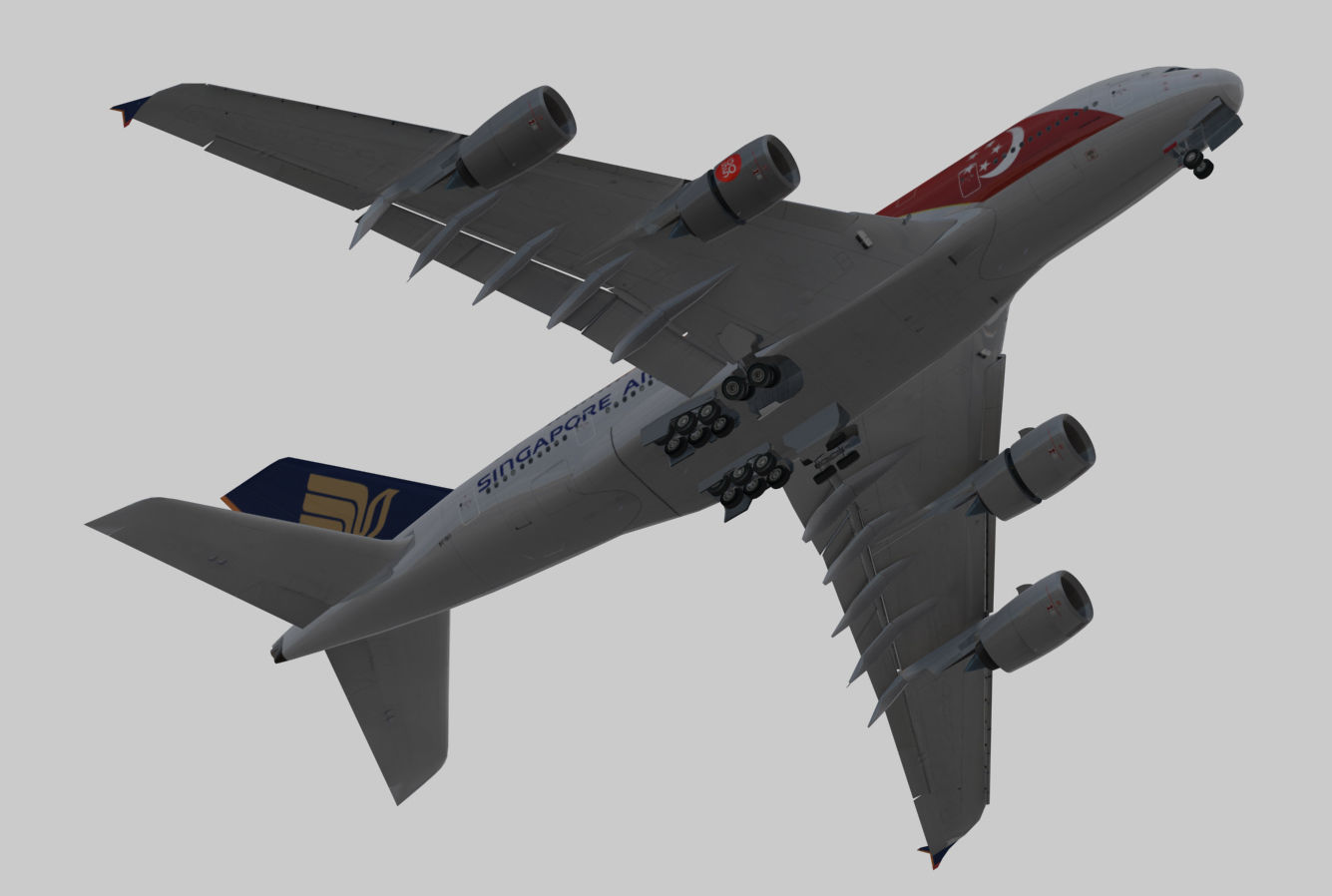 Airbus A380 Singapore Airlines 9V-SKI Low-poly 3D model_2