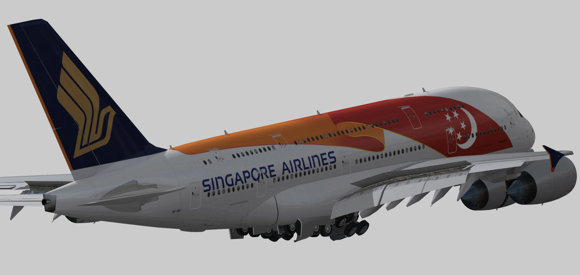 Airbus A380 Singapore Airlines 9V-SKI Low-poly 3D model_5