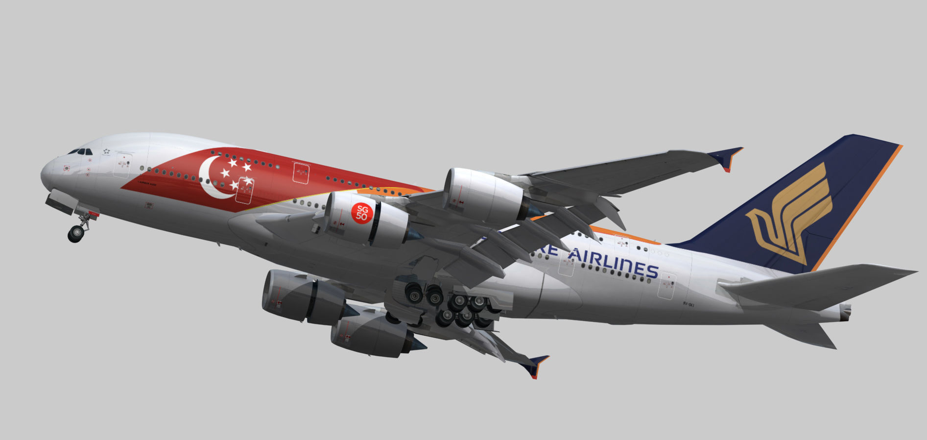 Airbus A380 Singapore Airlines 9V-SKI Low-poly 3D model_7