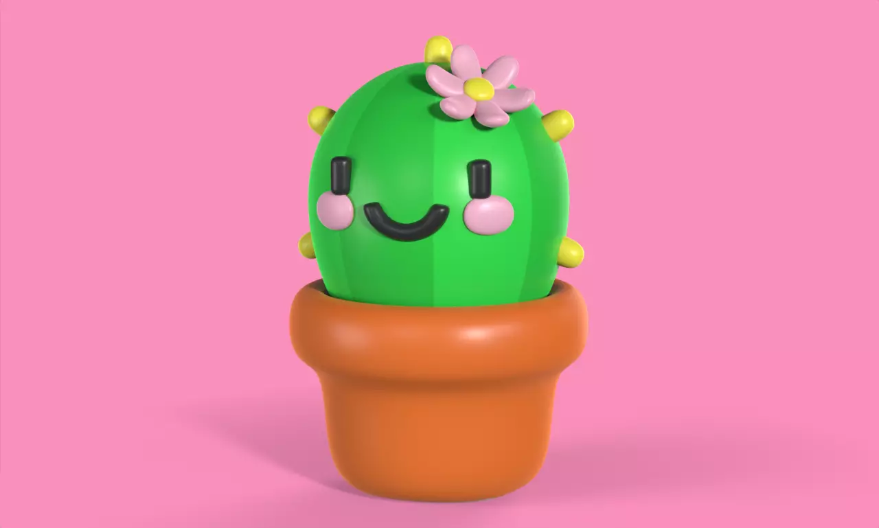 Cactus cartoon 3d model chibi Low-poly 3D model_0
