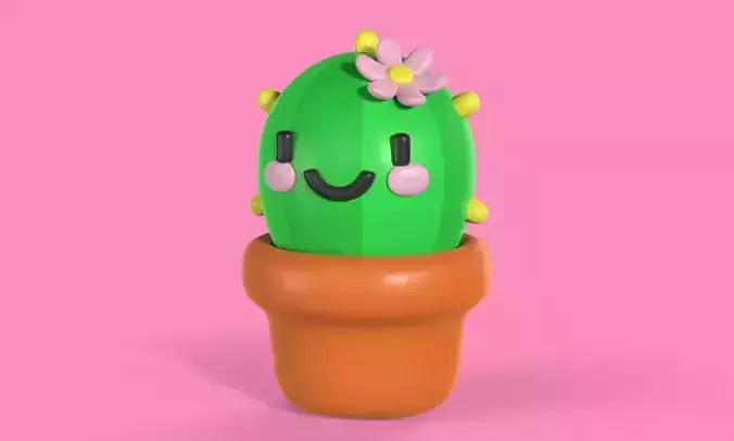 Cactus cartoon 3d model chibi