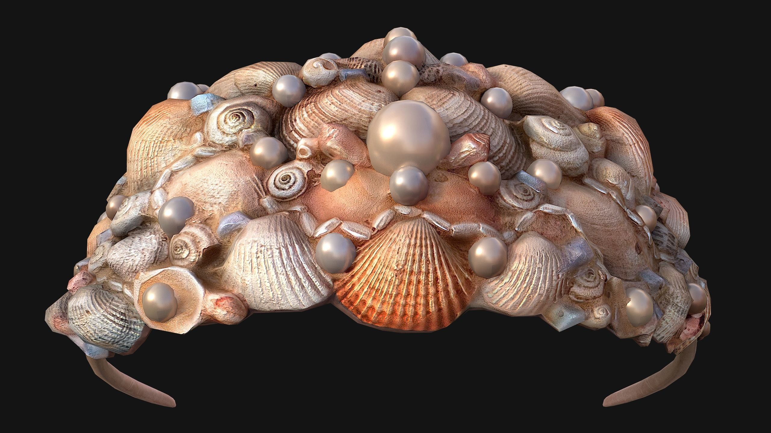 Sea Crown Mermaid Hair Band  Low-poly 3D model_2