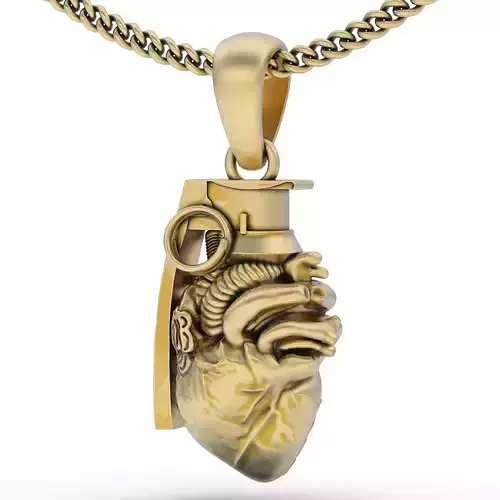 Grenade heart pendant silver gold printable jewelry 3D model