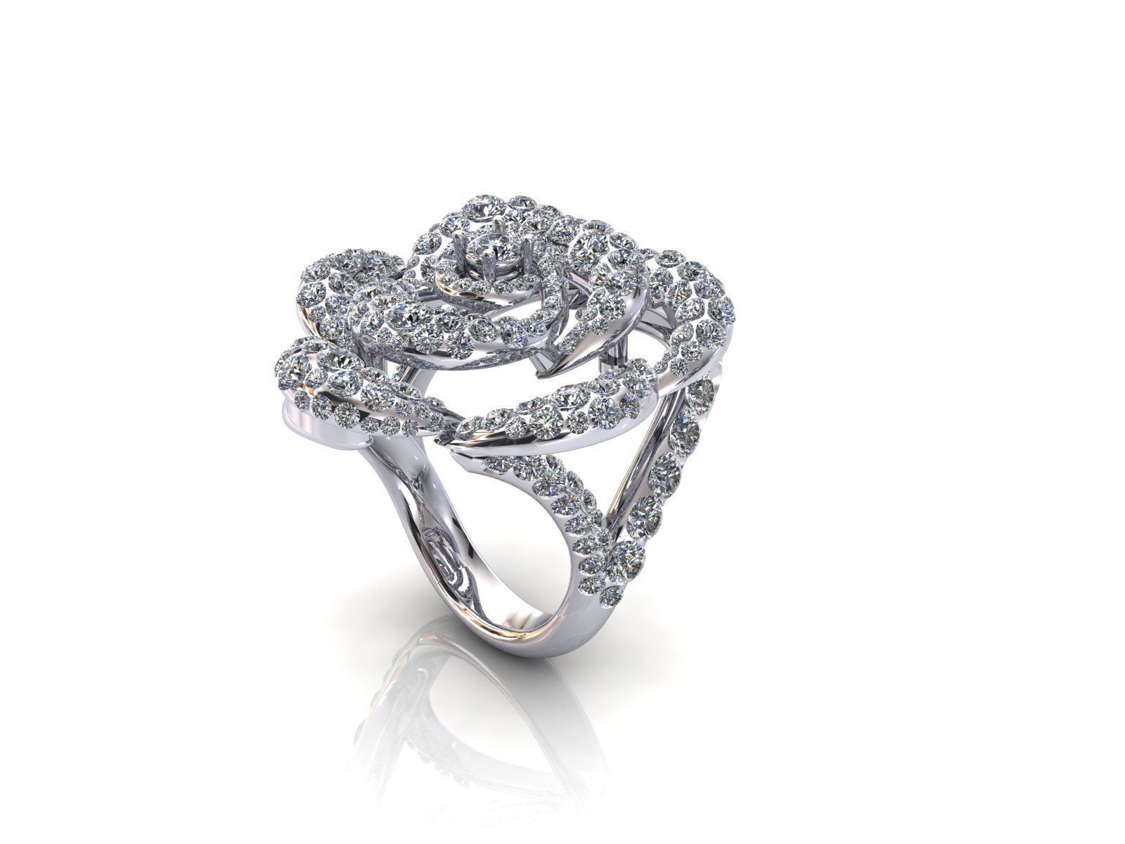 Camelia Ring Diamonds Pave 3D print model_2