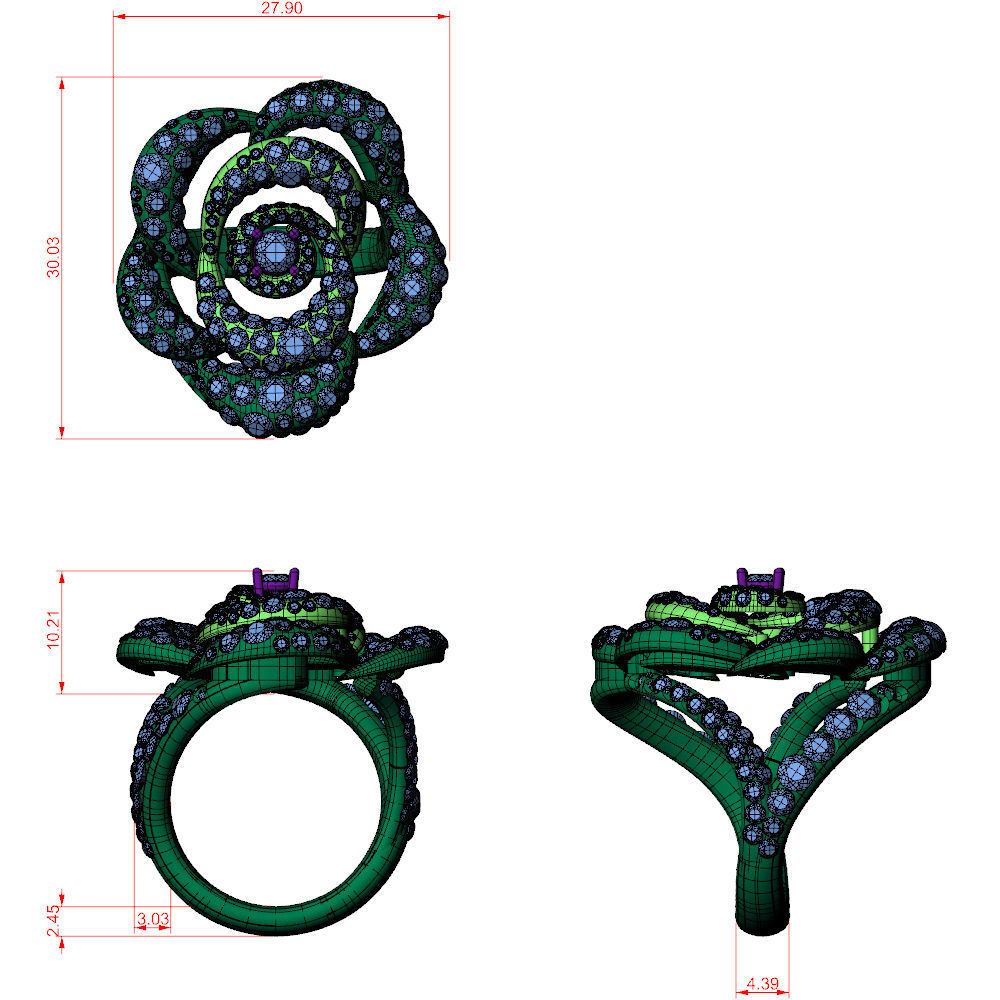 Camelia Ring Diamonds Pave 3D print model_4