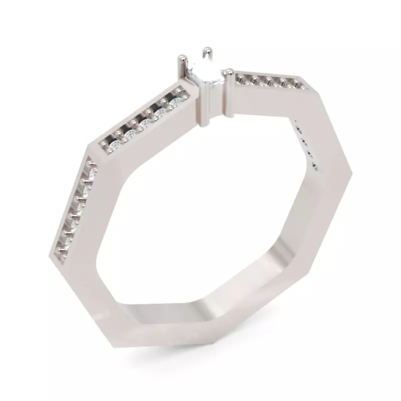 Geometric Baguette Diamond Ring with Octagon Shape STL 3DM 3D print model_0