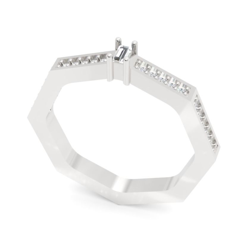 Geometric Baguette Diamond Ring with Octagon Shape STL 3DM 3D print model_5