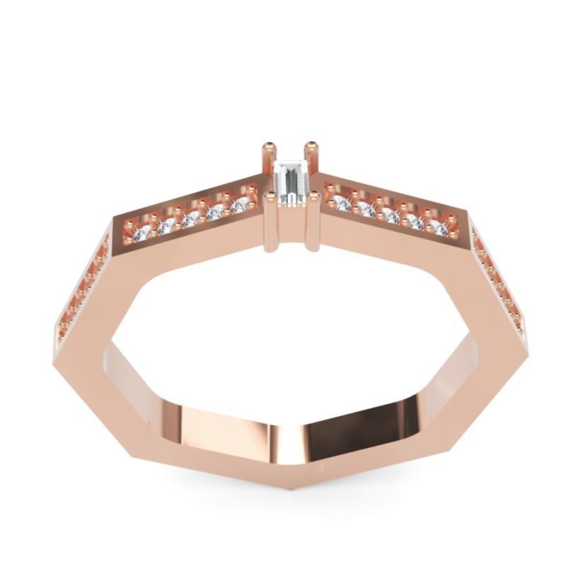 Geometric Baguette Diamond Ring with Octagon Shape STL 3DM 3D print model_3