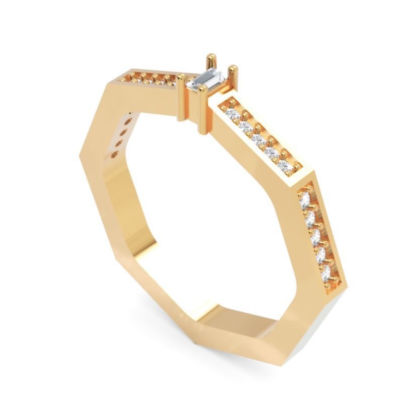 Geometric Baguette Diamond Ring with Octagon Shape STL 3DM 3D print model_2