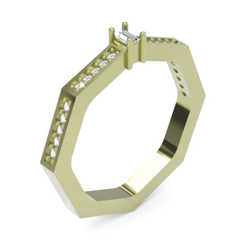Geometric Baguette Diamond Ring with Octagon Shape STL 3DM 3D print model_4