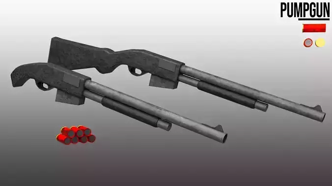 Pumpgun - Low Poly - short and long version Low-poly 3D model