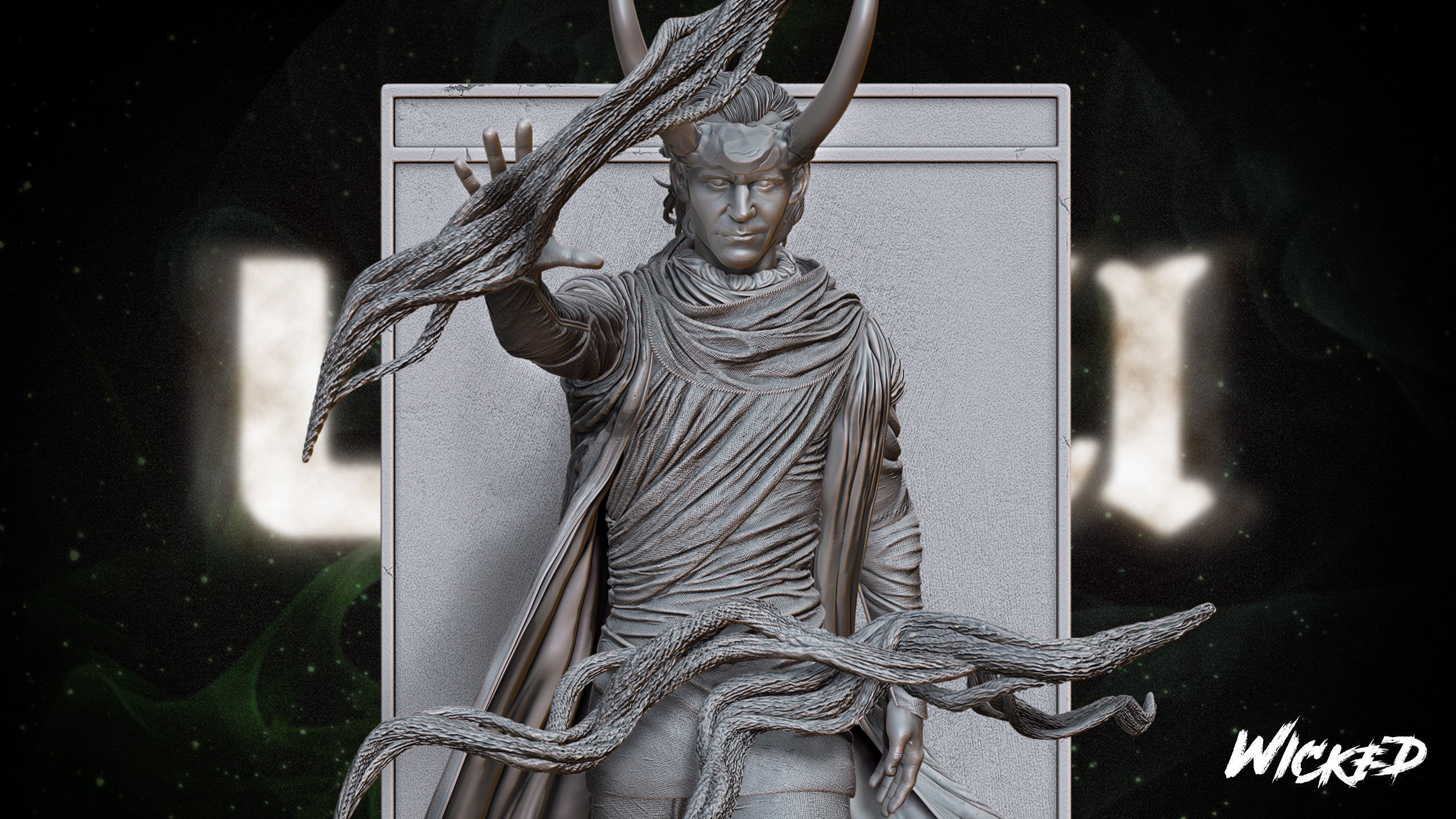 Wicked Marvel Loki God Sculpture Tested for 3D printing 3D print model_3