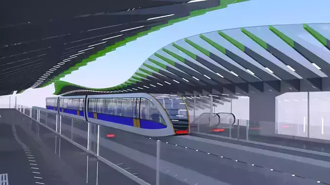Monorail station with train 2024 3D model