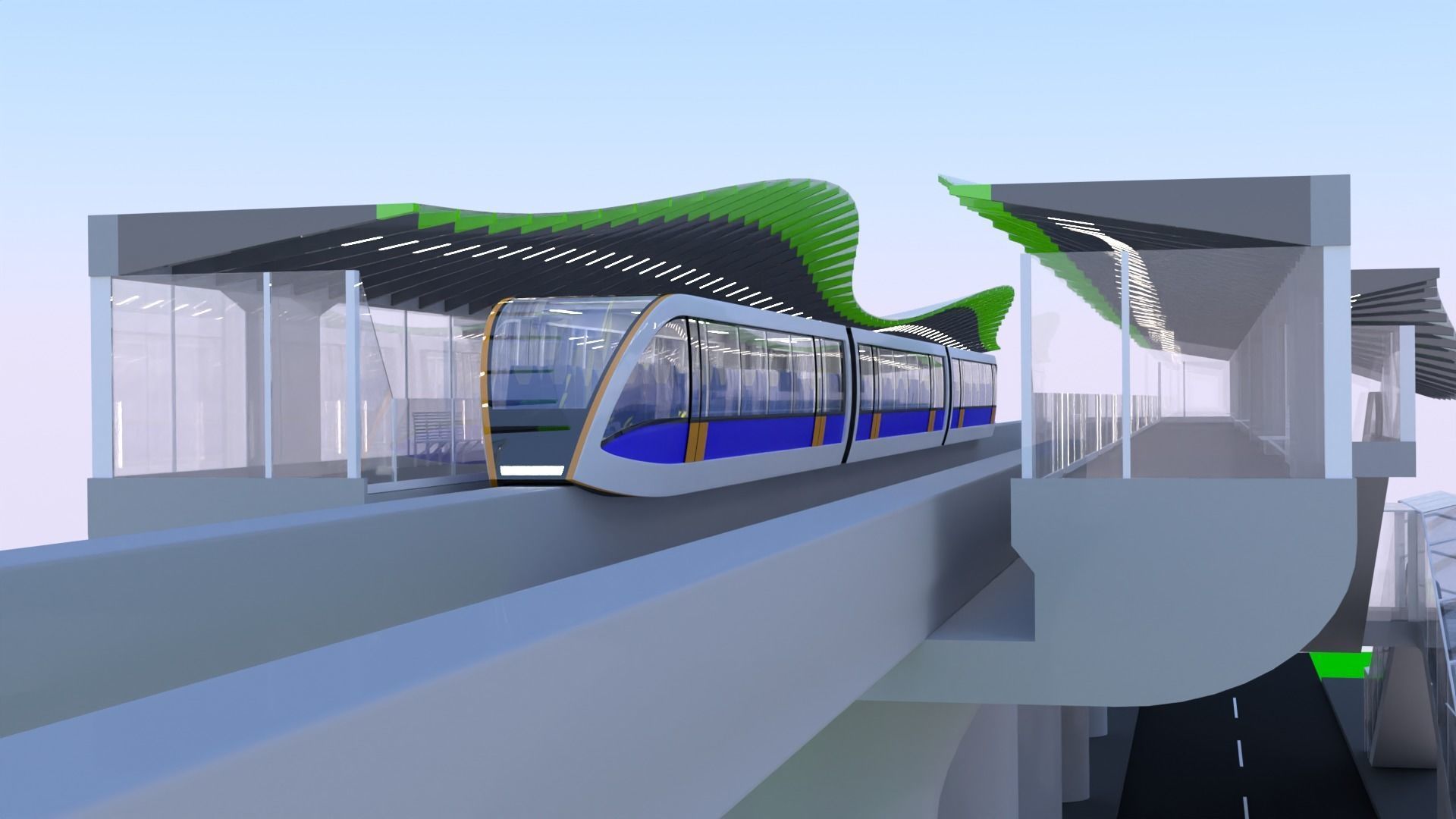 Monorail station with train 2024 3D model_12