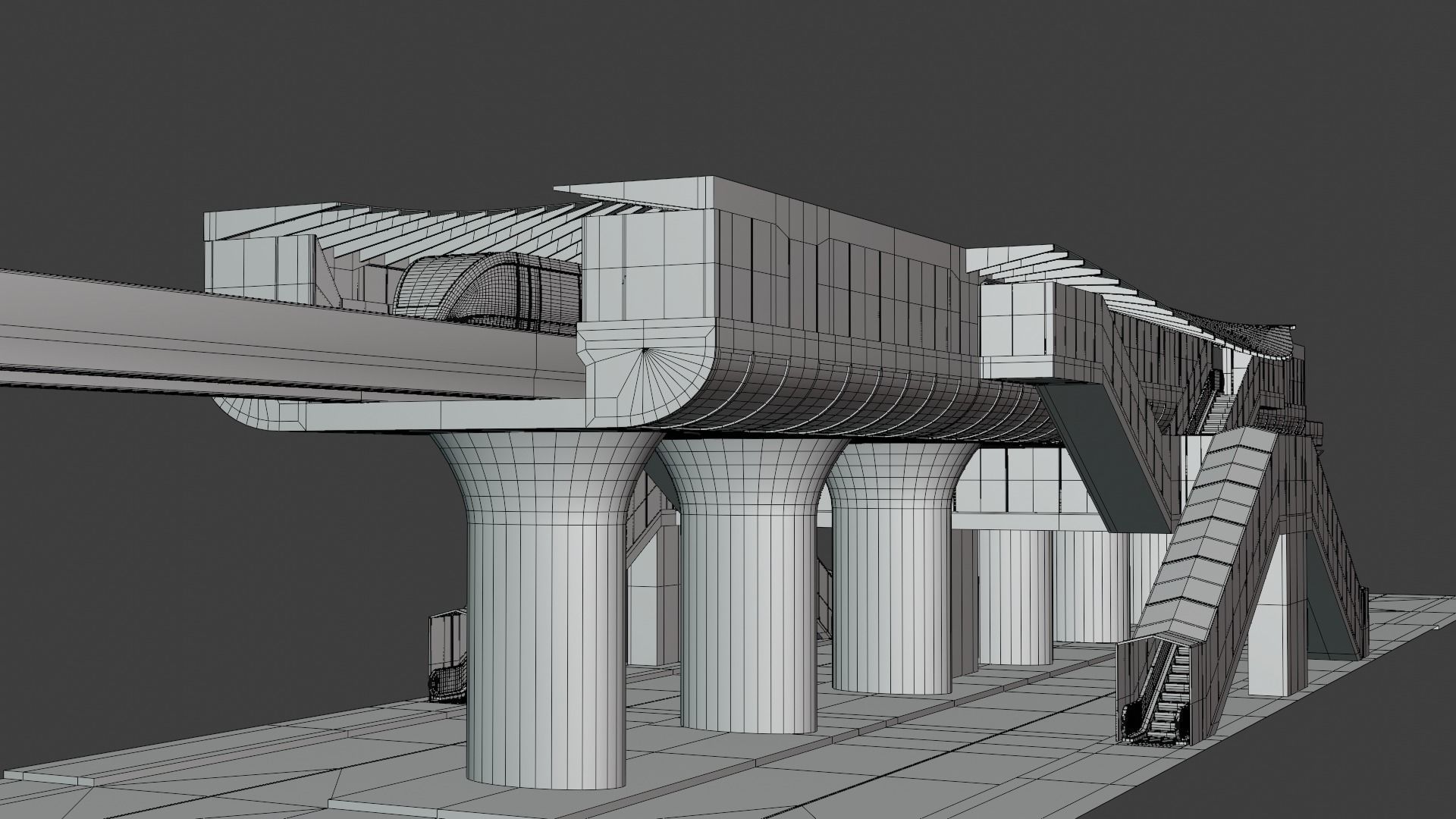 Monorail station with train 2024 3D model_9