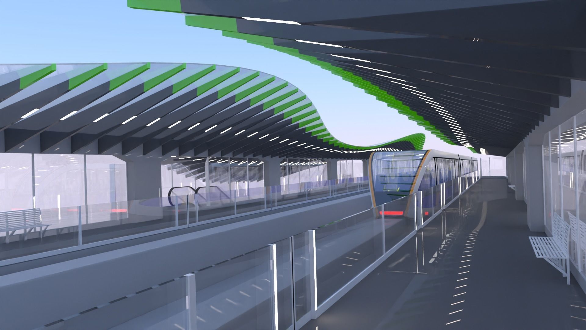 Monorail station with train 2024 3D model_7