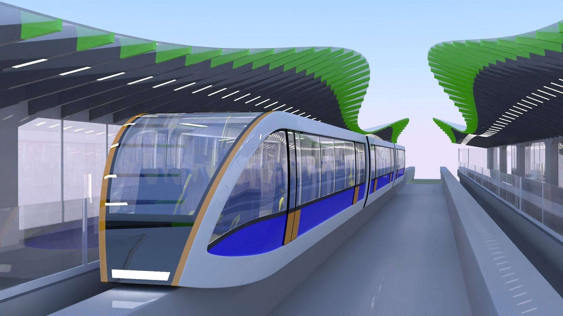 Monorail station with train 2024 3D model_3