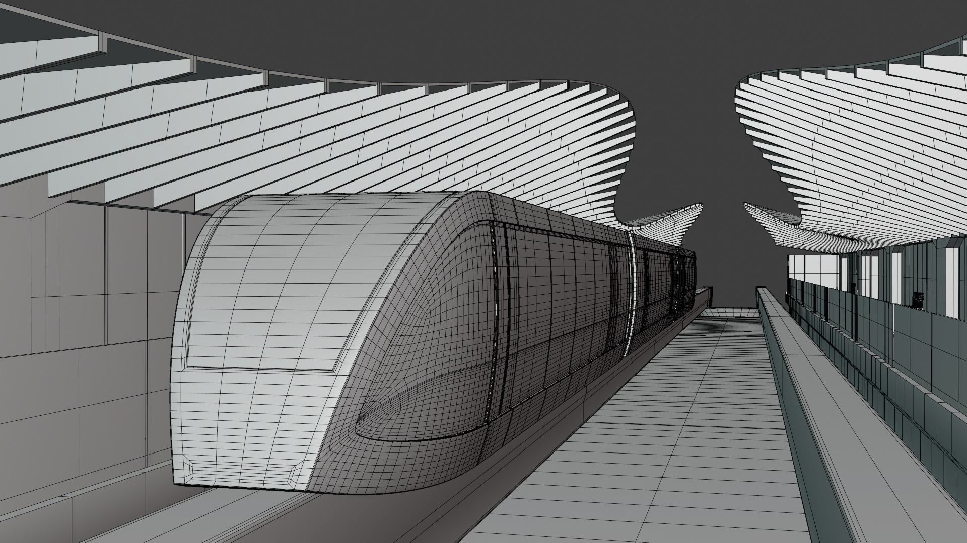 Monorail station with train 2024 3D model_4