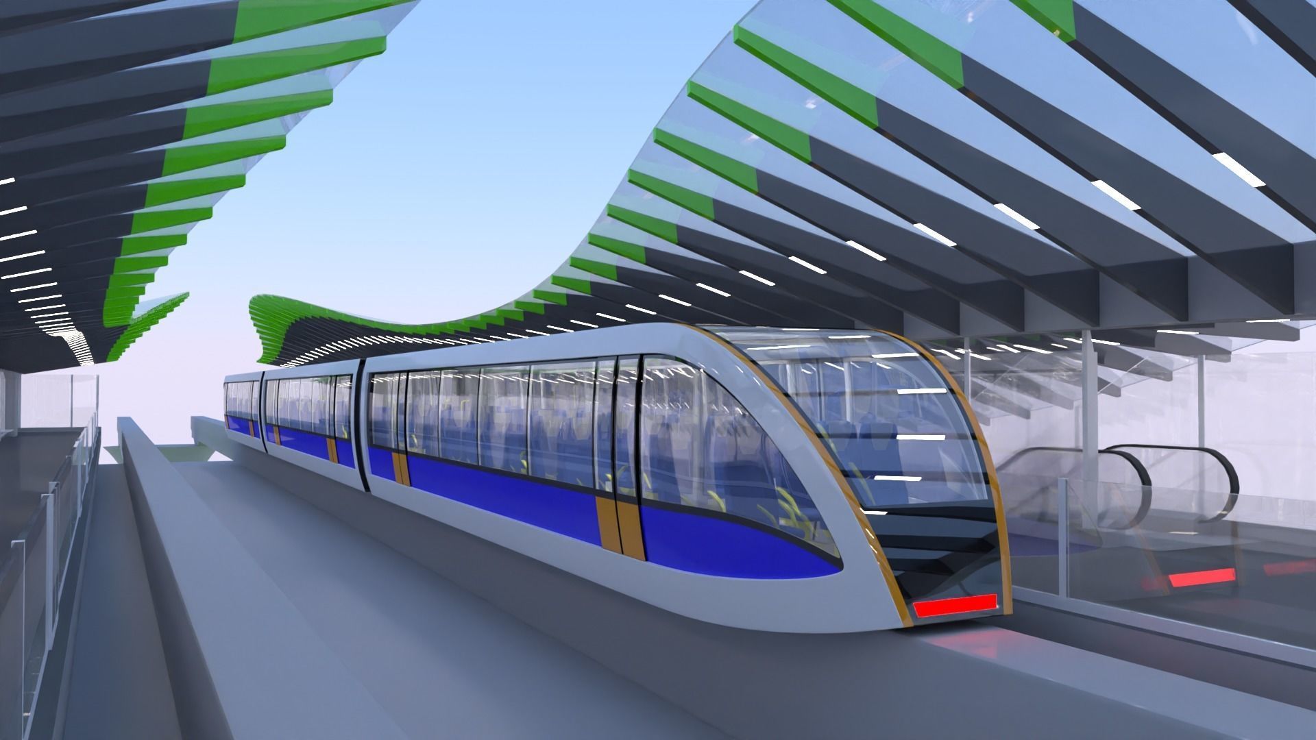 Monorail station with train 2024 3D model_1