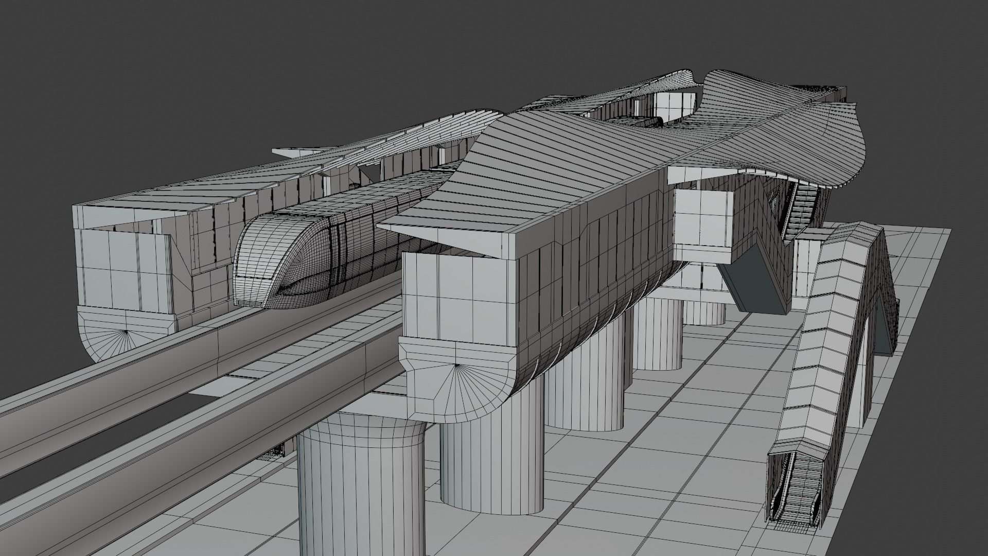 Monorail station with train 2024 3D model_11