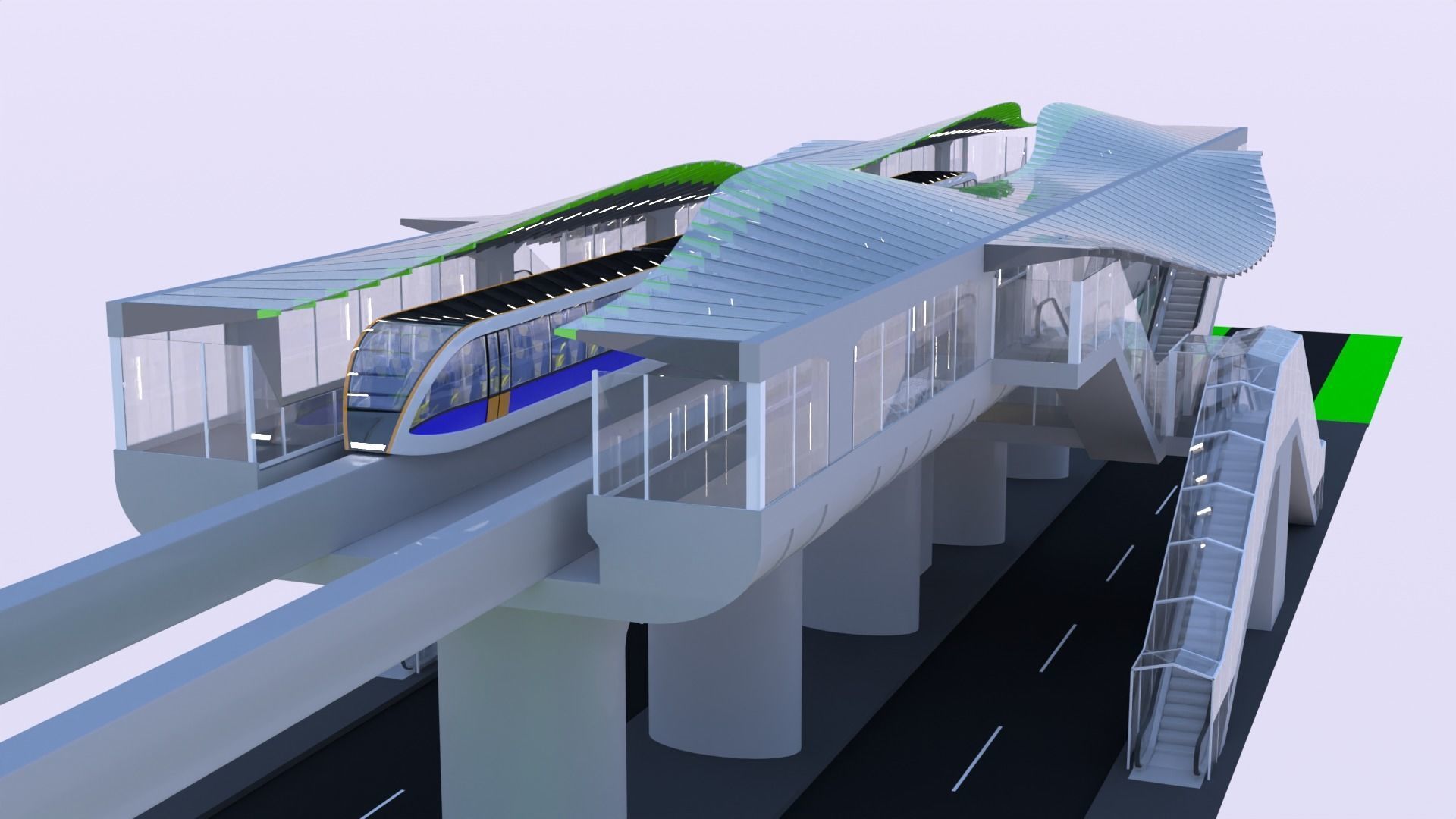 Monorail station with train 2024 3D model_10