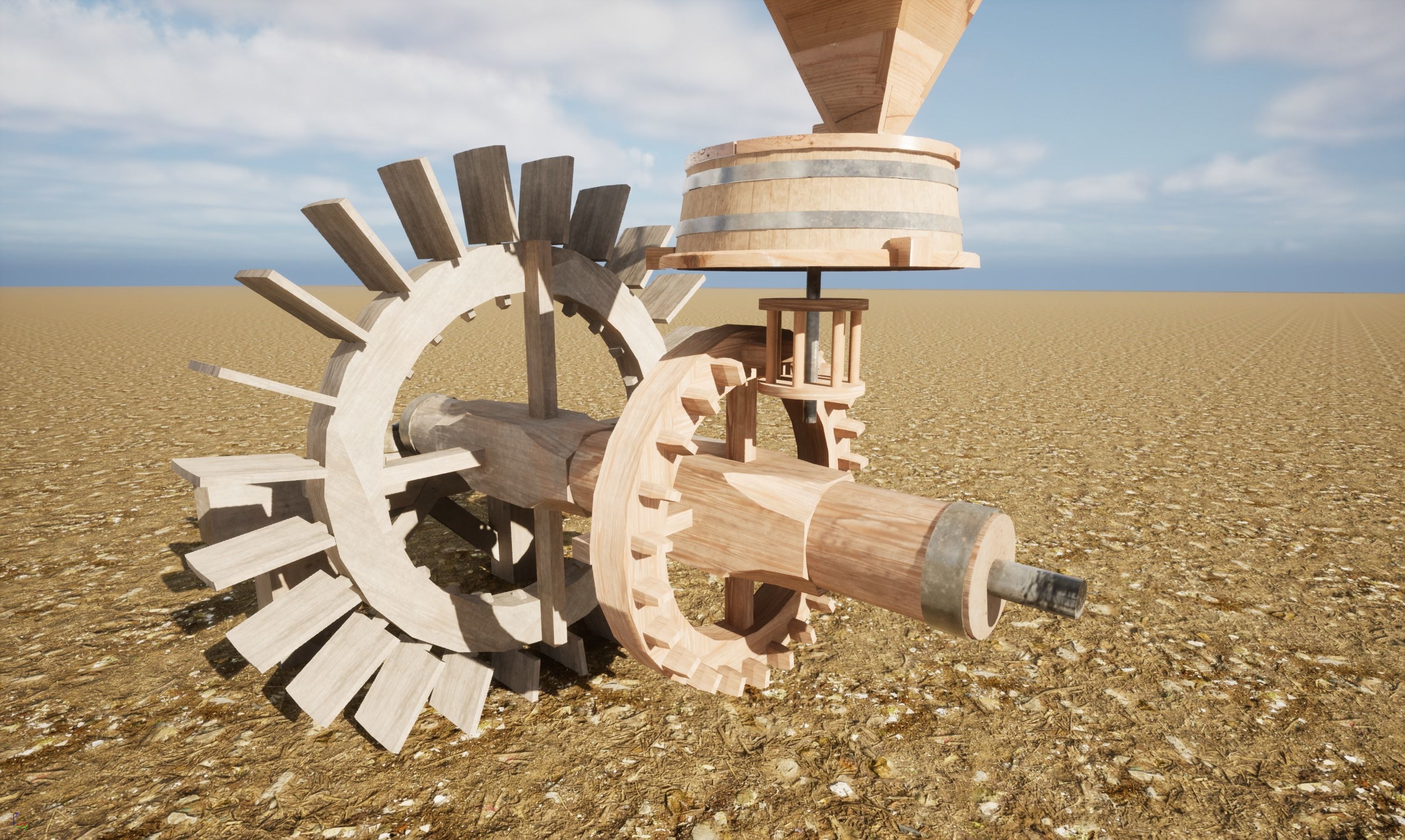 Enterable small early medieval watermill Low-poly 3D model_45