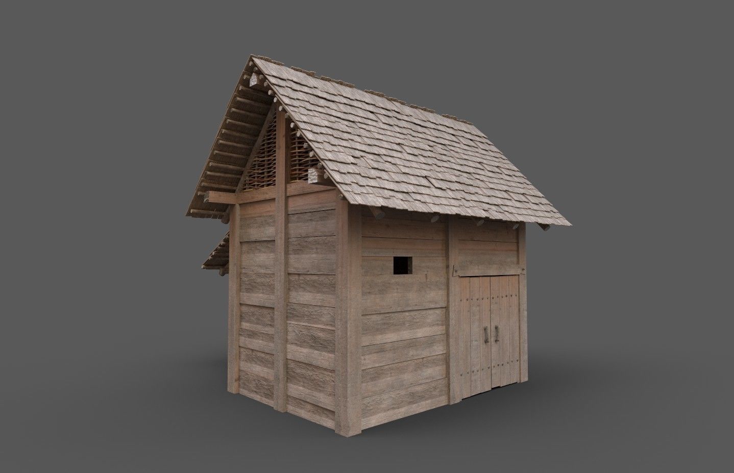 Enterable small early medieval watermill Low-poly 3D model_9