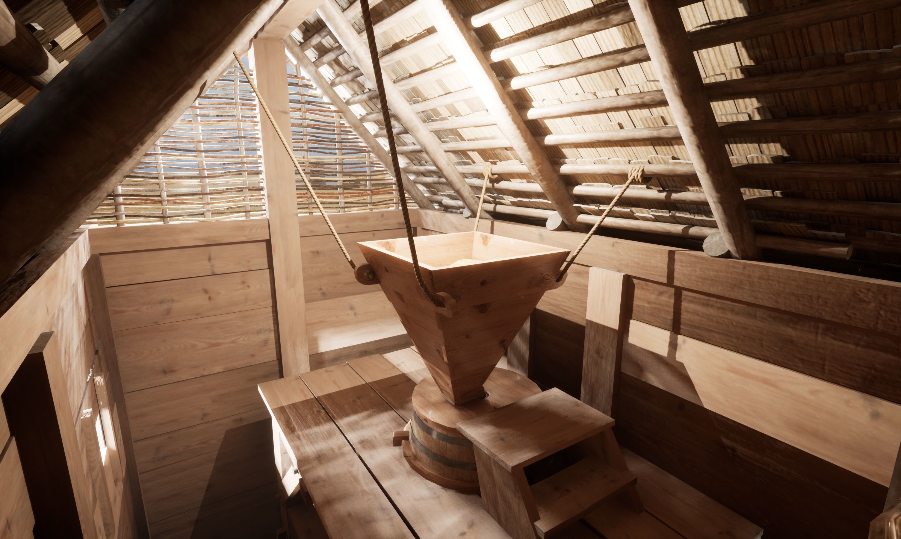 Enterable small early medieval watermill Low-poly 3D model_17