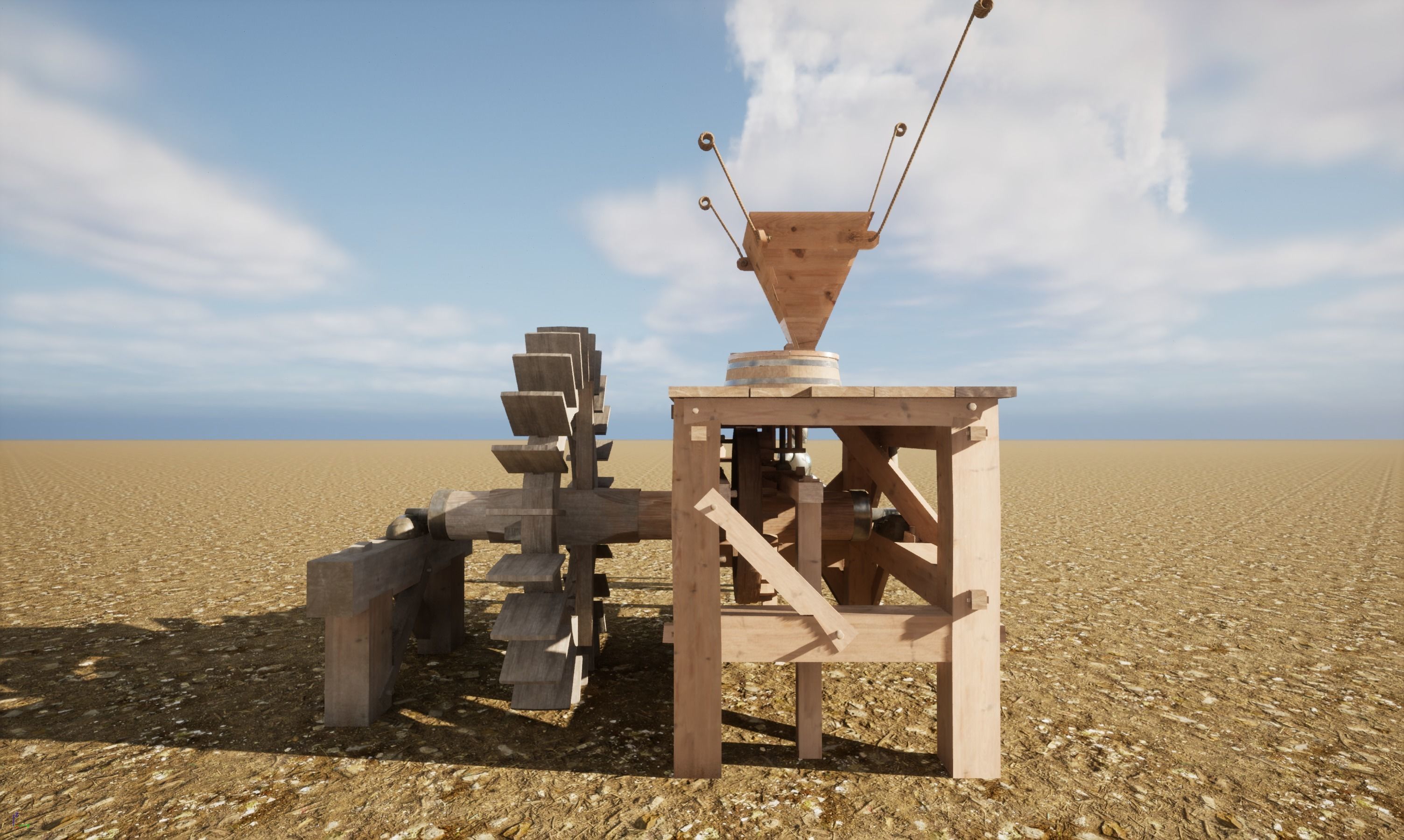 Enterable small early medieval watermill Low-poly 3D model_24