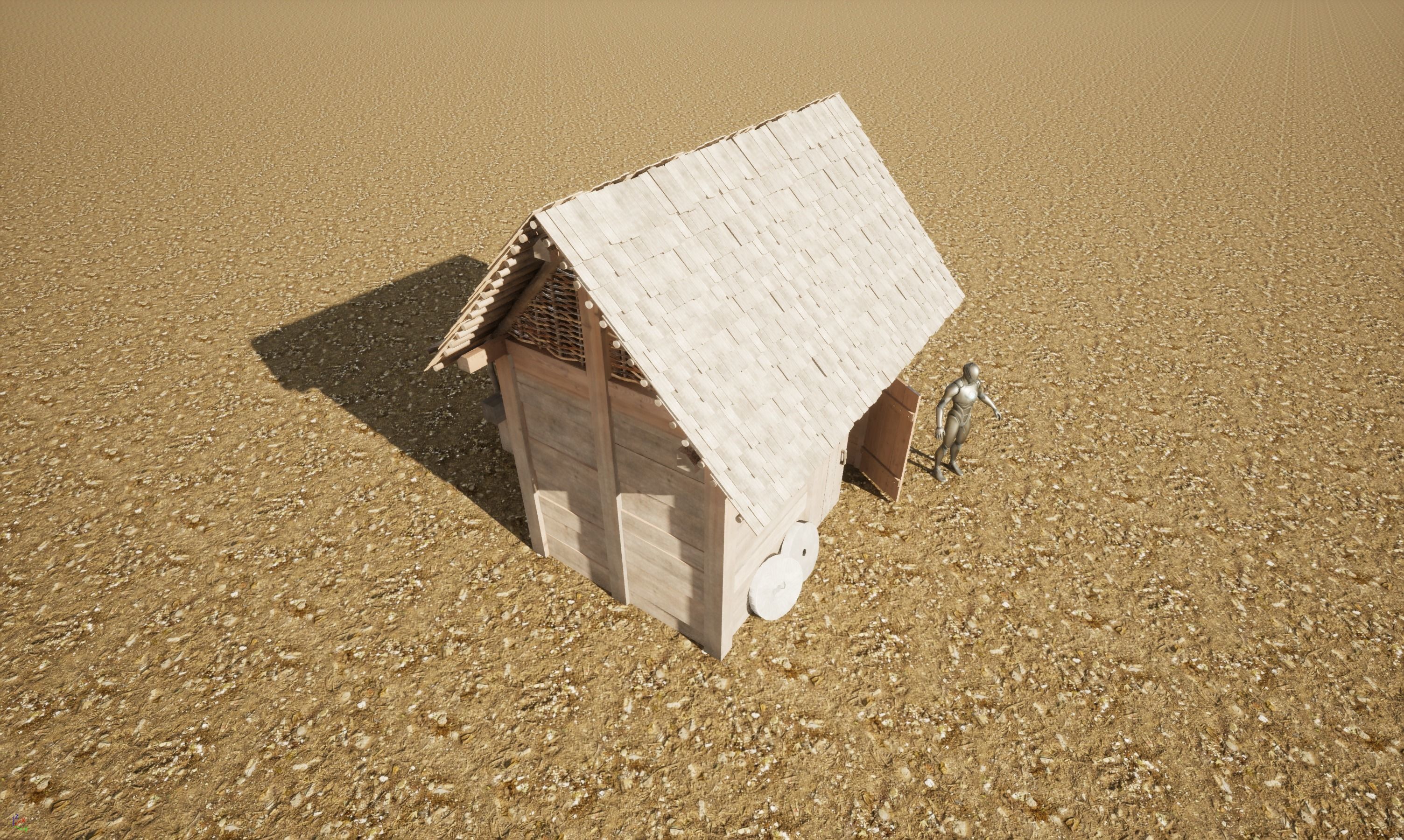 Enterable small early medieval watermill Low-poly 3D model_30